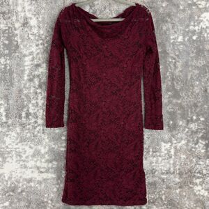 PattyBoutik Size M Floral Sheer Lace Sheath Knee Length Dress Red Lined Zip